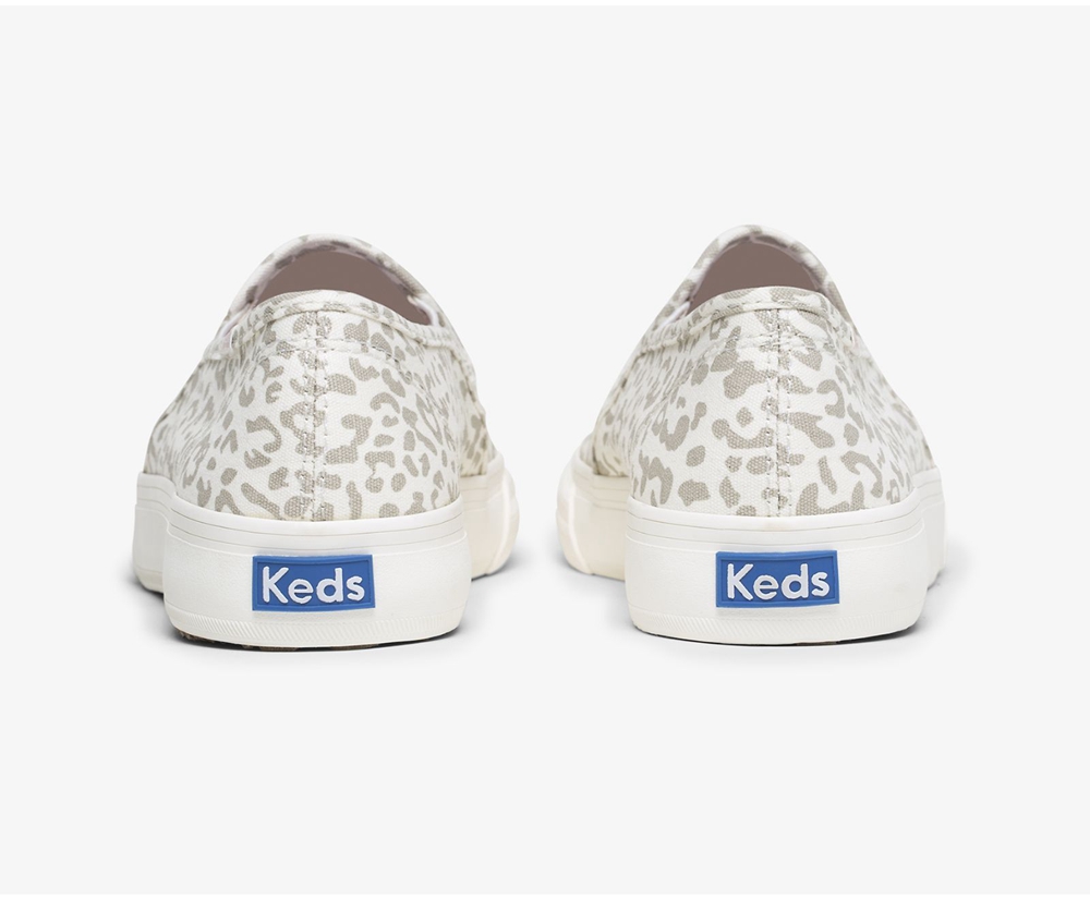 Slip Ons Keds Femme Blanche - Double Decker Animal - 375-XHCGZW